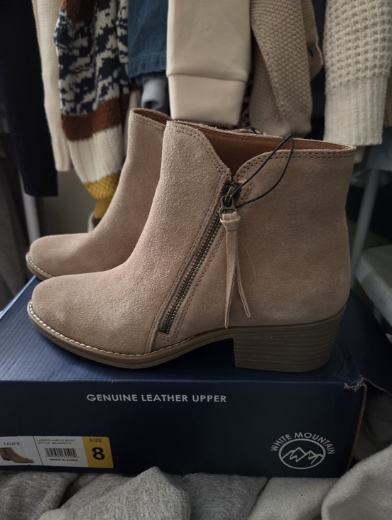 White Mountain Shoes - White Mountain Taupe Suede Side-Zip Ankle Booties
